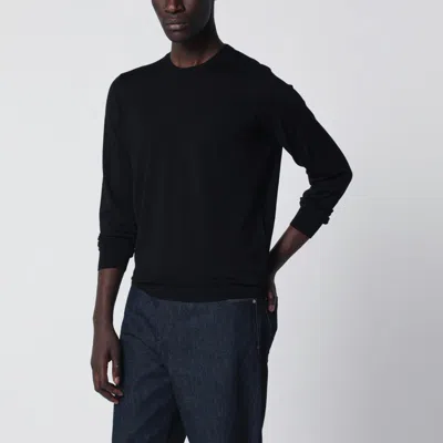 Drumohr Navy Blue Wool Crew-neck Sweater Men In Black
