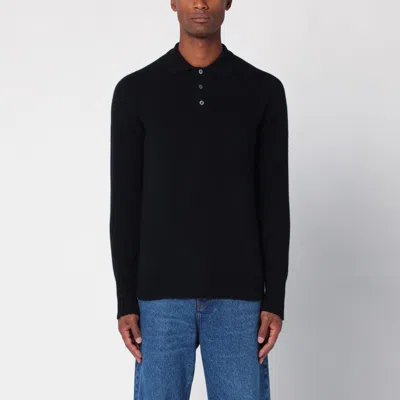 Drumohr Black Wool Polo Jumper