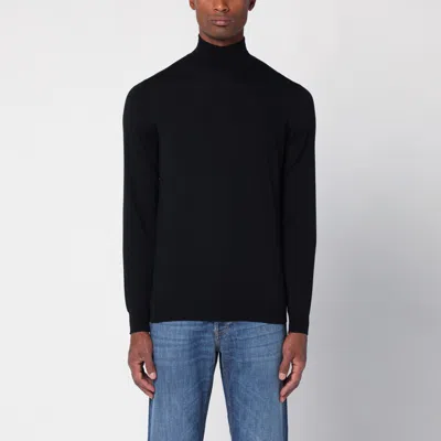 Drumohr Black Merino Wool Turtleneck Sweater In Negro