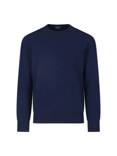Drumohr Blue Cashmere Crewneck Sweater