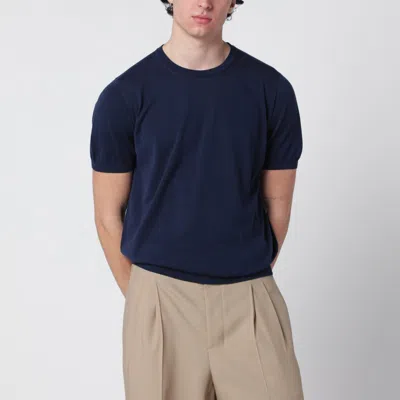 Drumohr Blue Cotton Crewneck Sweater Men