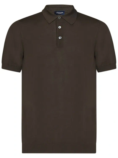 Drumohr Brown Lightweight Cotton Knit Polo Shirt