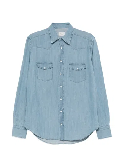Drumohr Buttoned Chest-pocket Shirt In Blue