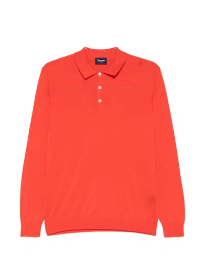 Drumohr Buttoned Long-sleeve Polo Shirt In Orange