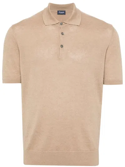Drumohr Buttoned Polo With Logo In Brown