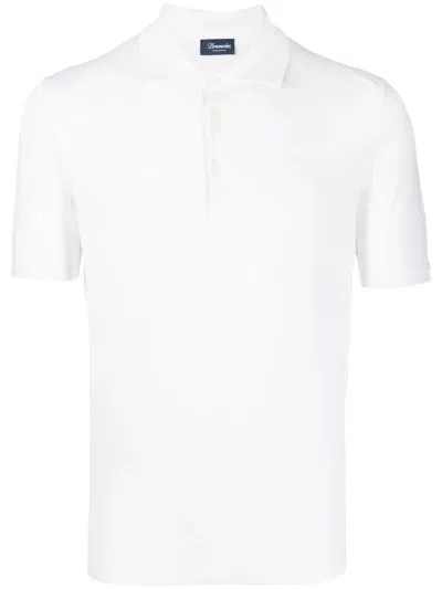 Drumohr Short-sleeved Fine-knit Polo Shirt In White