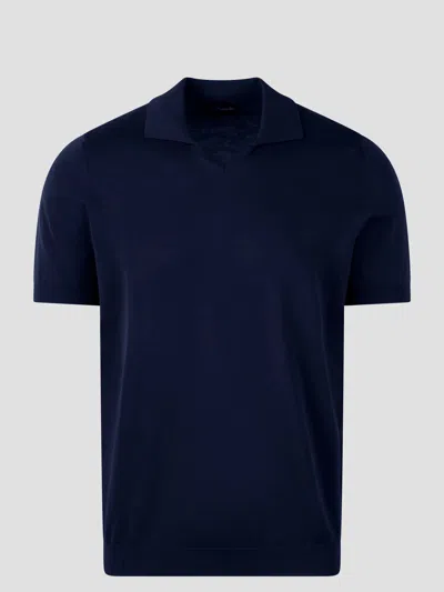 Drumohr Buttonless Cotton Polo Shirt In Blue