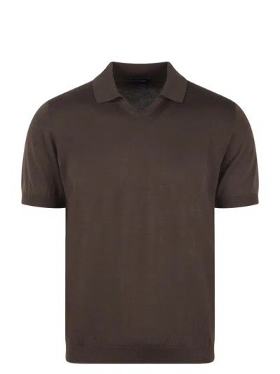 Drumohr Buttonless Cotton Polo Shirt In Brown