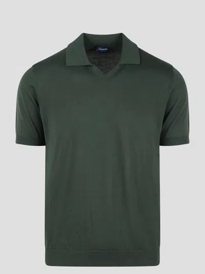 Drumohr Buttonless Cotton Polo Shirt In Green
