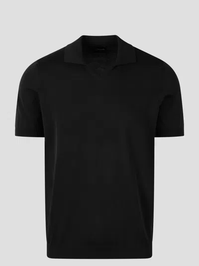 Drumohr Buttonless Cotton Polo Shirt In Black
