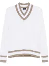 Drumohr Textured Cable Knit V-neck Sweater In White