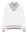 Drumohr Textured Cable Knit V-neck Sweater In White
