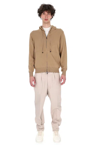 Drumohr Camel Cotton Hooded Sweatshirt In Brown
