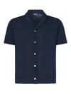 Drumohr Frosted Navy Bowling Shirt With Chest Patch Pocket