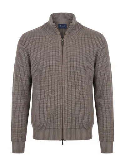 Drumohr Ribbed-knit Zip-up Sweater In Gray