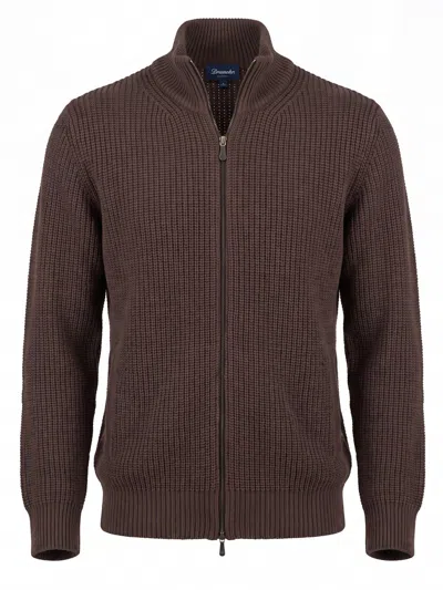 Drumohr Ribbed-knit Zip-up Sweater In Brown