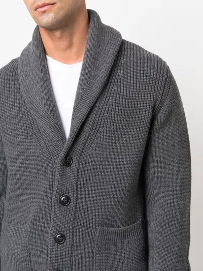 Drumohr Cardigan Grigio In Maglia Di Lana Merino A Costa Inglese Con Collo A Scialle. In Gray