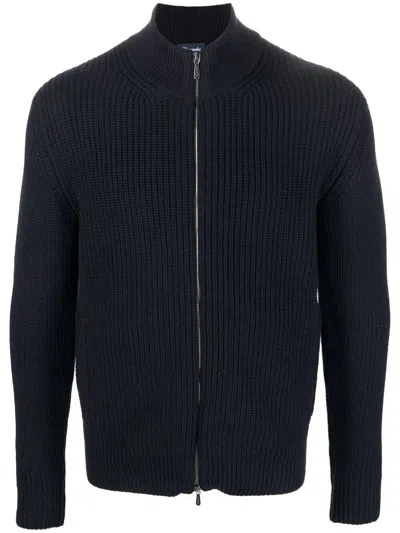 Drumohr Cardigan With Pockets And Zip In Blue