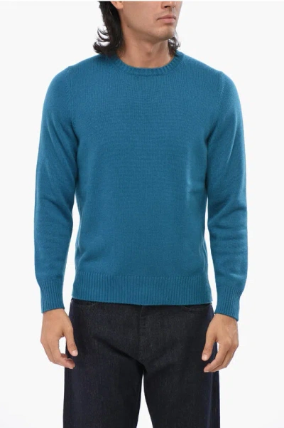 Drumohr Cashmere Crew-neck Sweater With Ribbed Edges In Blue