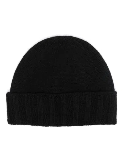Drumohr Navy Cashmere Beanie In Black