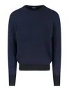 Drumohr Crewneck Sweater Patterned Ribbed Cuffs In Blue