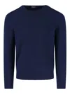Drumohr Ribbed Crewneck Sweater With Cuffs And Hem In Blue