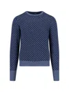 Drumohr Geometric Pattern Long Sleeve Crew Neck Sweater In Blue