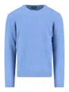 Drumohr Soft Textured Crewneck Sweater With Ribbed Cuffs In Blue