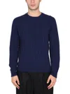Drumohr Men's Cashmere Sweater With Offset Track Pattern In Blue
