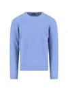 Drumohr Soft Textured Crewneck Sweater With Ribbed Cuffs In Blue
