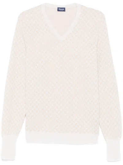 Drumohr Cashmere V-neck Sweater In White