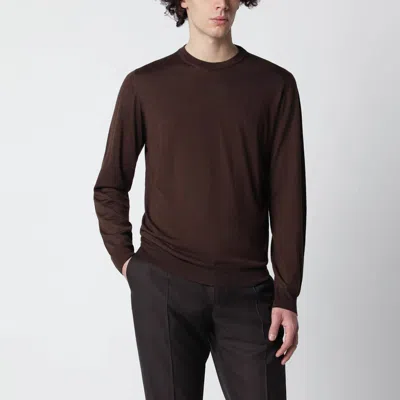 Drumohr Chocolate Brown Wool Sweater In Burgundy