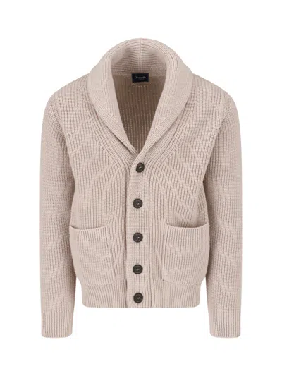 Drumohr Chunky Ribbed Knit Cardigan With Shawl Collar In Neutral
