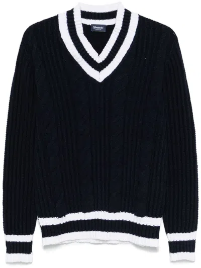 Drumohr Textured Cable Knit V-neck Sweater In Black