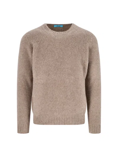 Drumohr Classic Crew Neck Wool Sweater With Ribbed Finishes In Brown