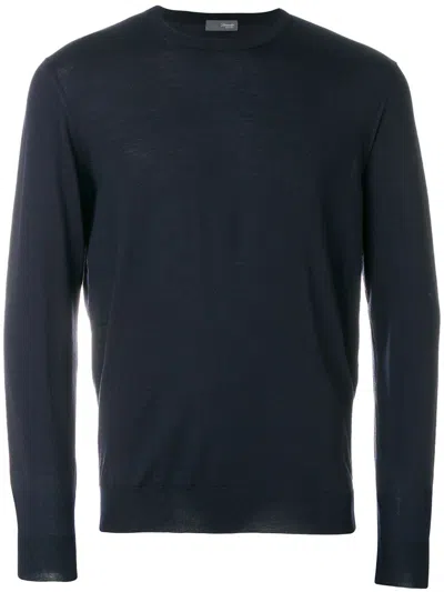 Drumohr Classic Fine-knit Crew Neck Wool Sweater In Blue