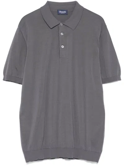 Drumohr Classic Grey Polo T-shirt With Relaxed Fit In Green