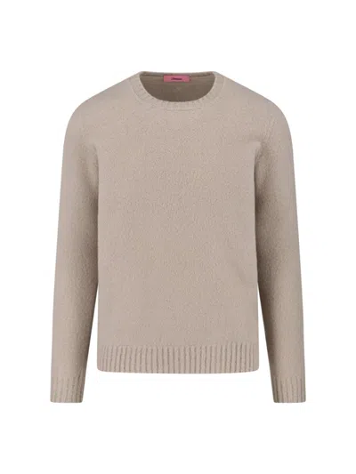 DRUMOHR CLASSIC KNIT BEIGE SWEATER WITH RIBBED CUFFS AND HEM
