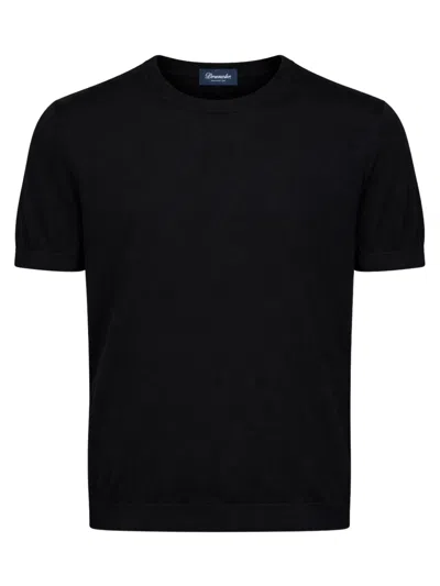 Drumohr Classic Round Neck Short Sleeve Sweater For Men In Black