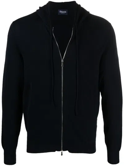 Drumohr Classic Zip Hoodie With Cozy Hood In Blue