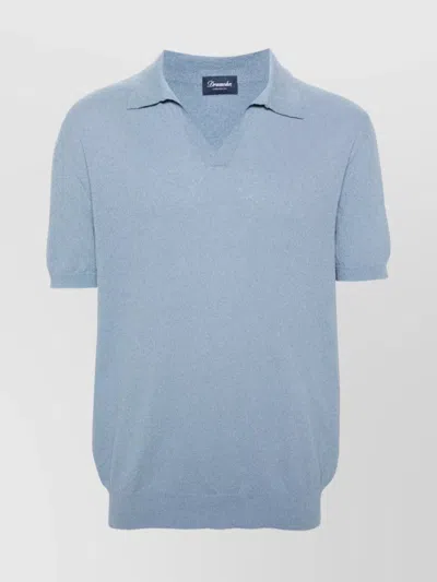 Drumohr Collared Polo Shirt With Ribbed Cuffs In Blue