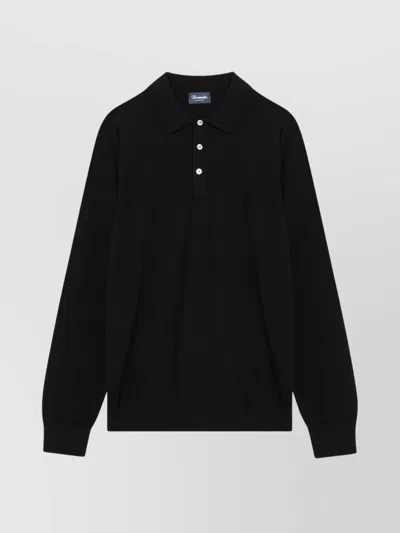 Drumohr Collared Ribbed Polo Shirt In Black
