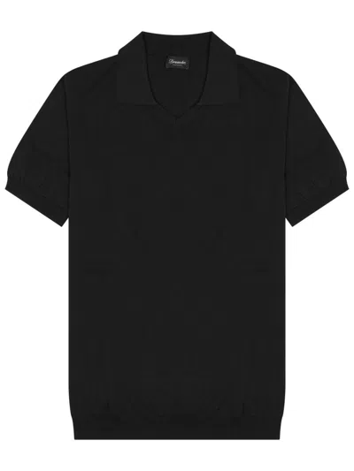 Drumohr Black Solid Shirt Collar Polo