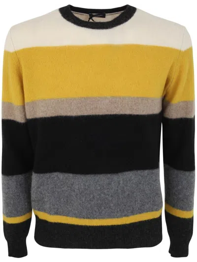 Drumohr Color Block Long Sleeve Crew Neck Sweater Clothing In Yellow & Orange