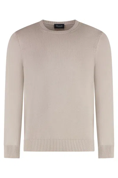 Drumohr Cotton Crew-neck Sweater In Beige