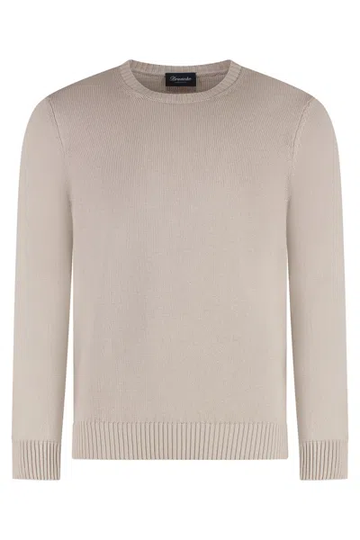 Drumohr Cotton Crew Neck Long Sleeve Sweater In Multi