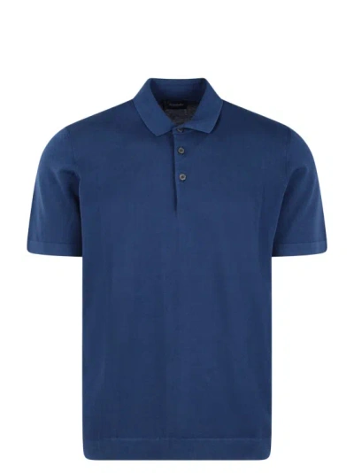 Drumohr Cotton Knit Polo Shirt In Blue