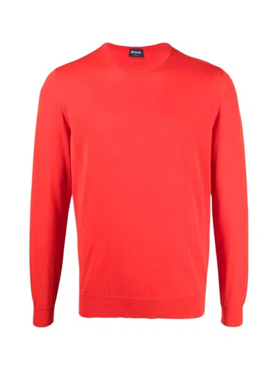 Drumohr Cotton L/s Crew Neck Sweater Clothing In Red