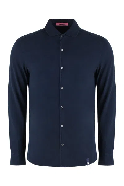Drumohr Cotton Piqué Shirt In Blue