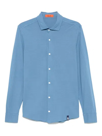 Drumohr Button-down Cotton Shirt With Structured Collar In Blue
